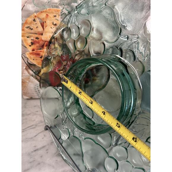 Indiana Glass Chip Dip Tray Madeira Green Raised Fruit Pattern 13” Platter Box - Picture 4 of 11